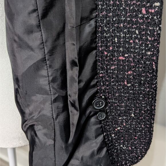 Apostrophe Black & Pink Wool Blend Tweed Fringed Collar Button Up Blazer Size 14 - Picture 5 of 8